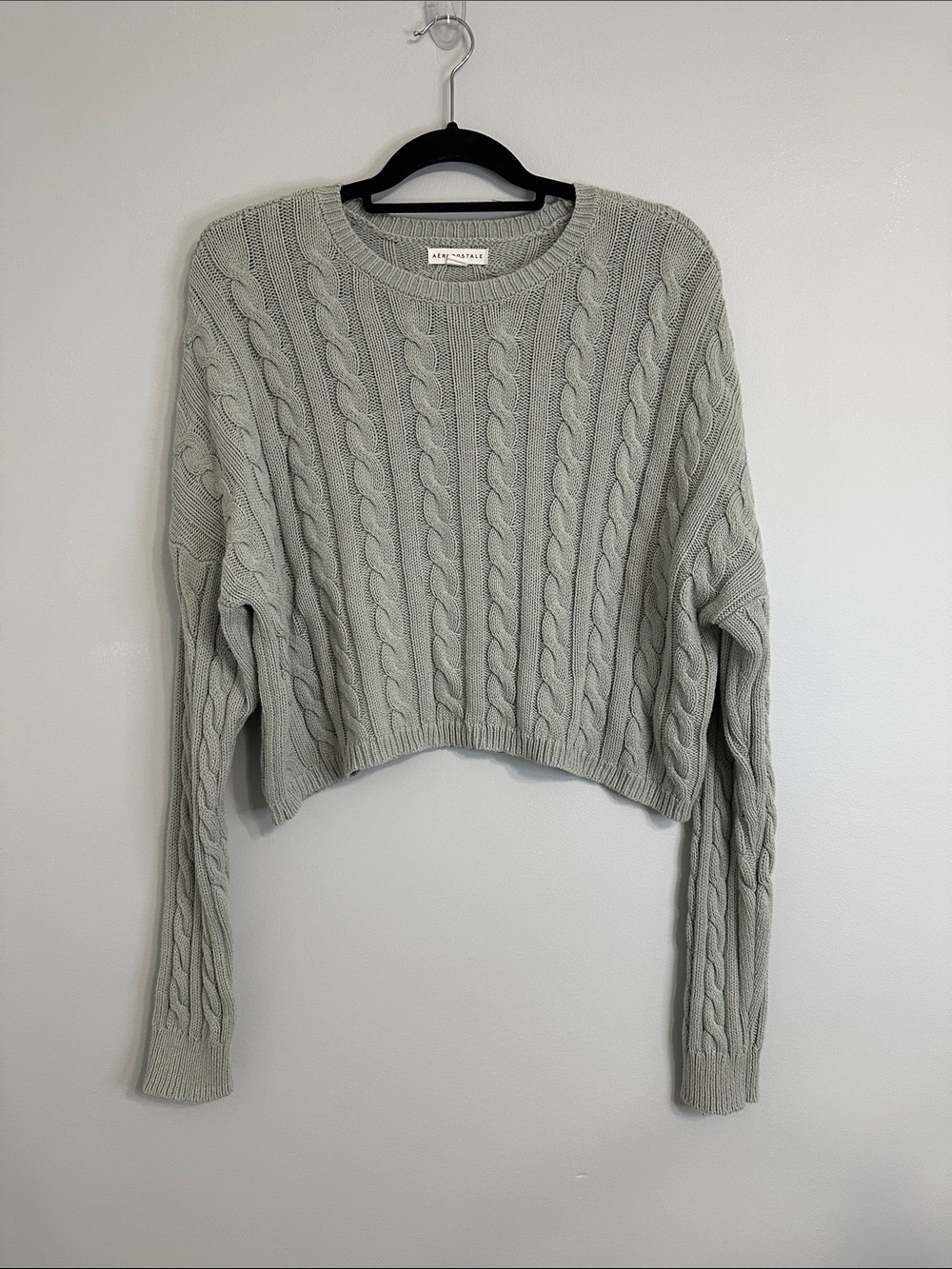 Aeropostale Grey Cable-Knit Cropped Crew Sweater
